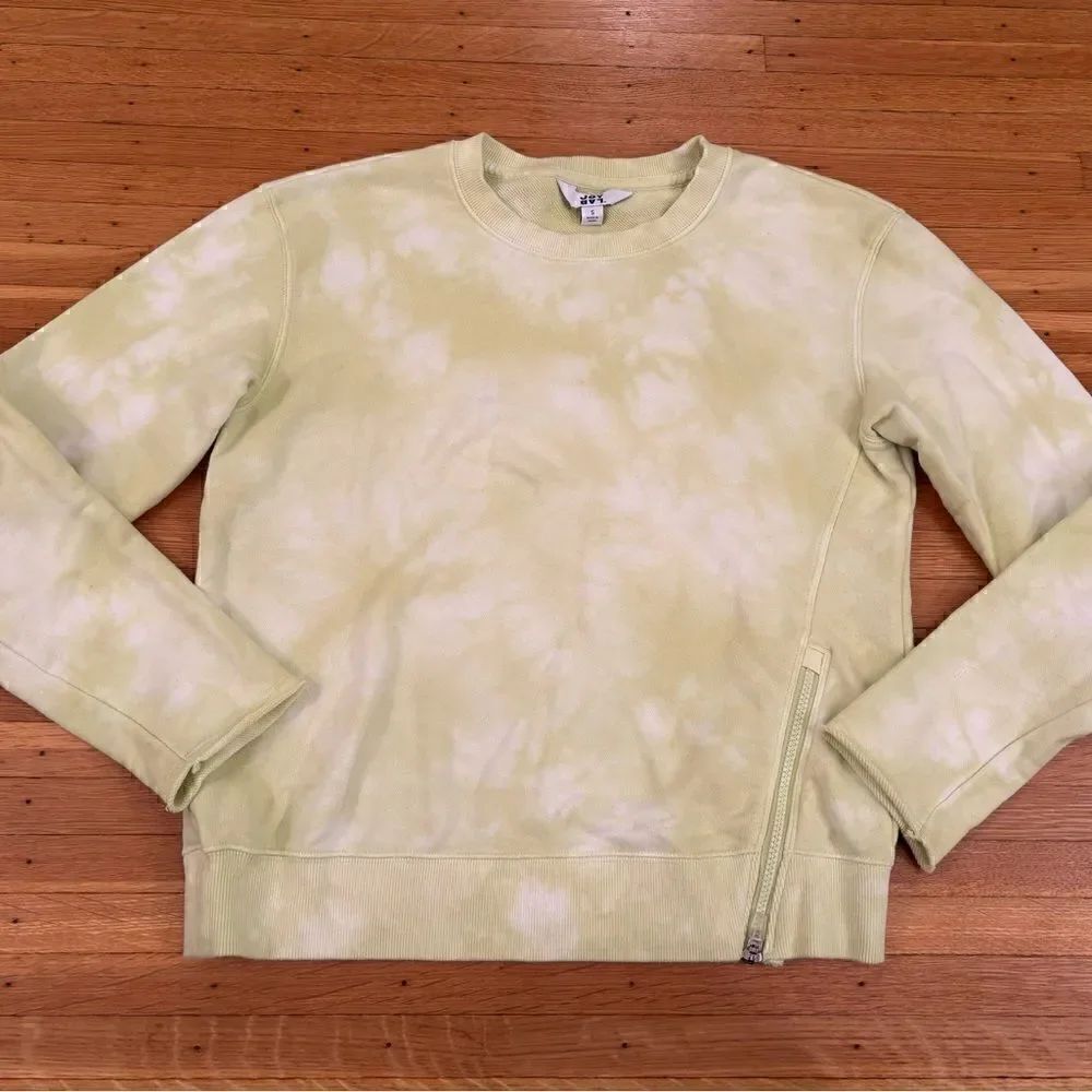 JoyLab lime green/yellow/white tie dye crewneck zipper sweatshirt